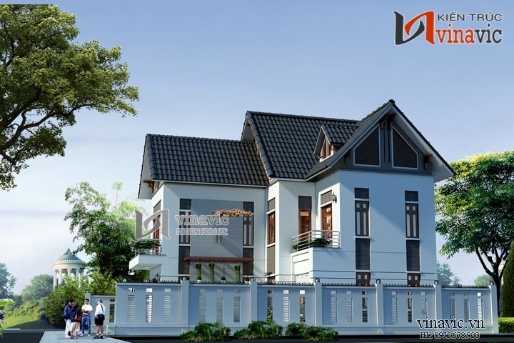 Phối cảnh khác Mẫu nhà chữ L đẹp 3 tầng 100m2 3 phòng ngủ mặt tiền rộng 12m BT1505