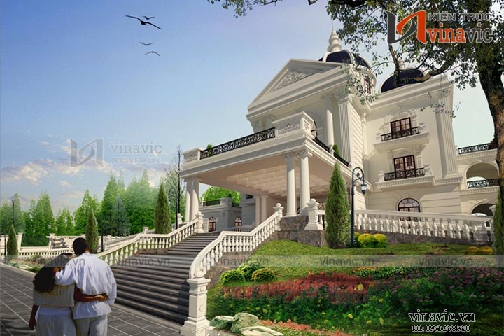 Góc nhìn khác Biệt thự Châu Âu sang trọng lịch lãm kiểu tân cổ điển BT1642