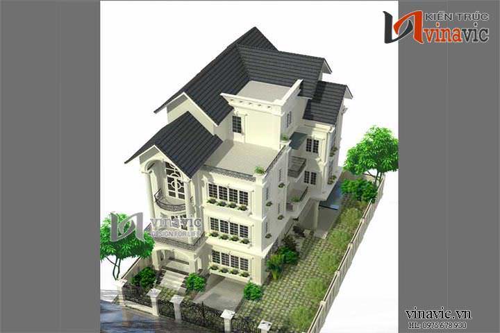 Góc nhìn khác mẫu thiết kế biệt thự đẹp 4 tầng BT1407