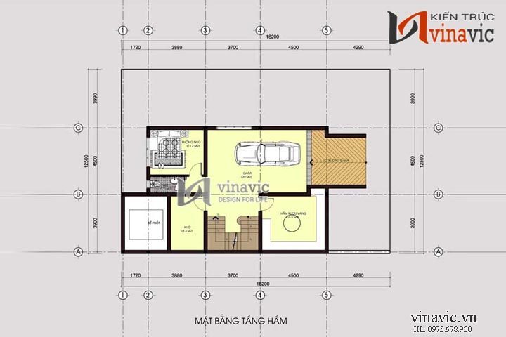 Mặt bằng tầng hầm mẫu thiết kế biệt thự đẹp 4 tầng BT1407
