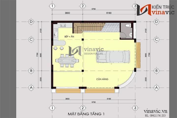 Mặt bằng tầng 1 mẫu thiết kế nhà biệt thự đẹp 4 tầng BT1425