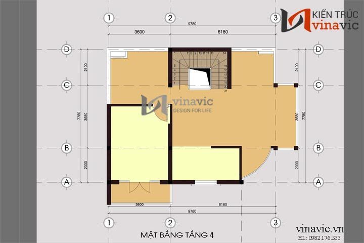 Mặt bằng tầng 4 mẫu thiết kế nhà biệt thự đẹp 4 tầng BT1425