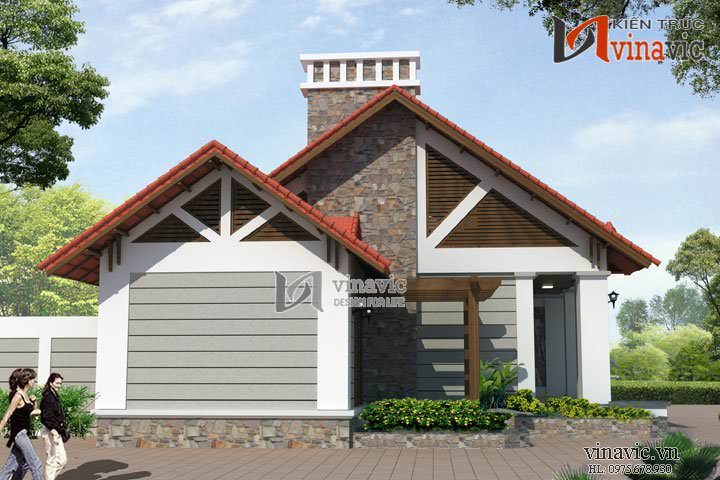 Cận cảnh mặt bên chái nhà 3 phòng ngủ mái Thái nông thôn