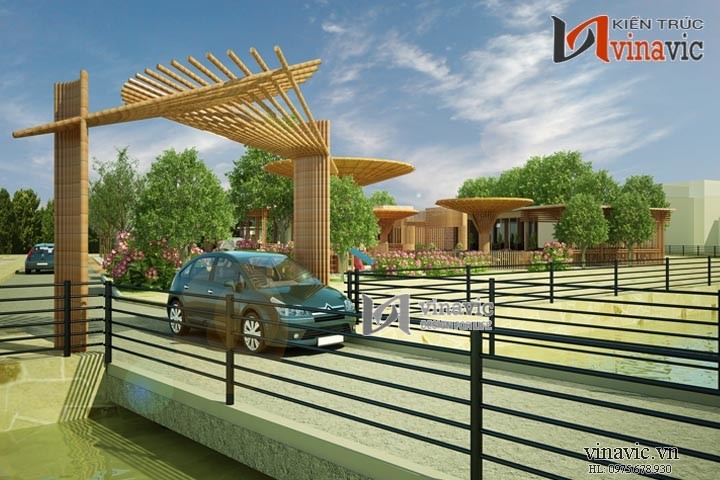 Cổng vào mẫu thiết kế nhà hàng đẹp NH01_2