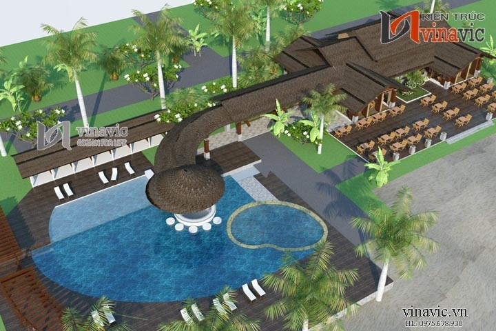 Góc nhìn trên cao mẫu thiết kế nhà hàng đẹp NH04