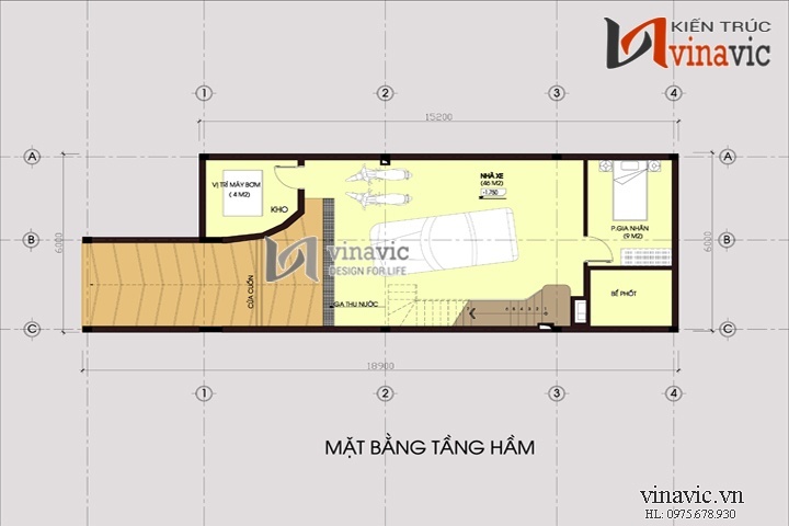 Mặt bằng tầng hầm mẫu nhà đẹp 3 tầng 1 hầm NO1440