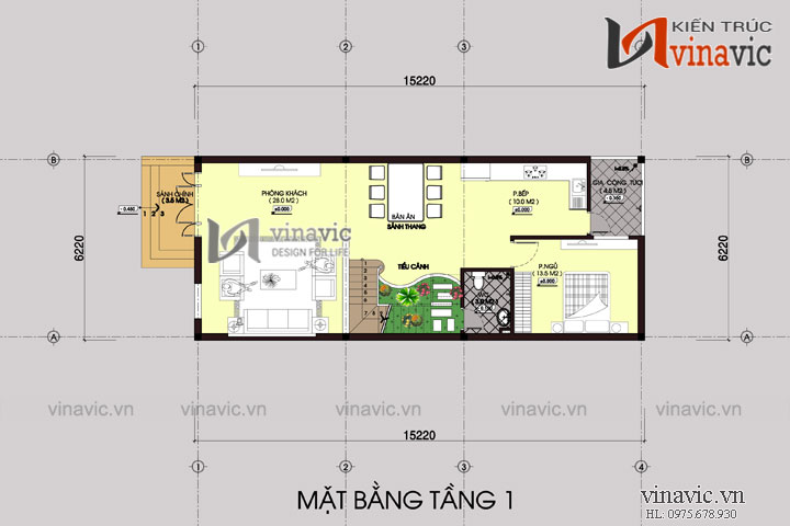 Mặt bằng tầng 1 nhà ống 3 tầng đẹp: NO1443