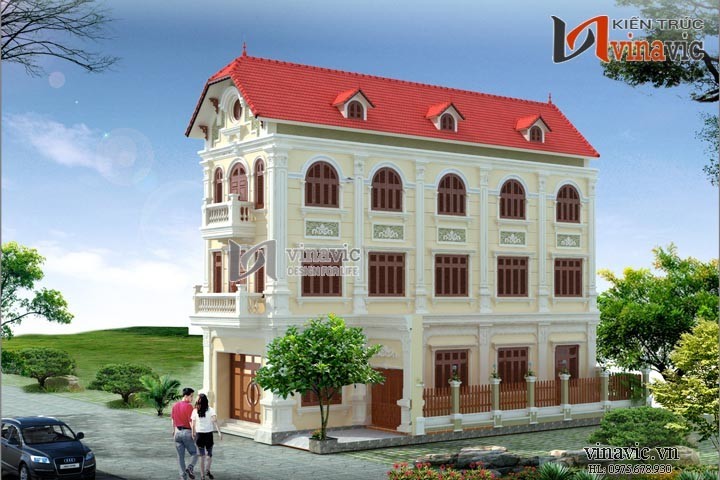 Phối cảnh góc nhìn khác mẫu nhà ống đẹp 3 tầng NO1430