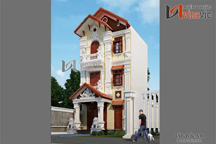 Mẫu thiết kế biệt thự nhà ống 3 tầng phong cách cổ điển NO1443