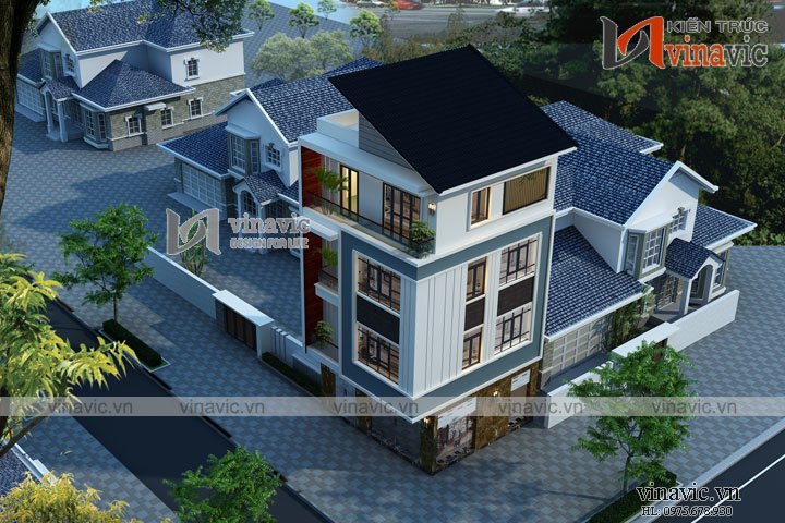 Góc nhìn trên cao mẫu thiết kế nhà ống đẹp 4 tầng NO1614