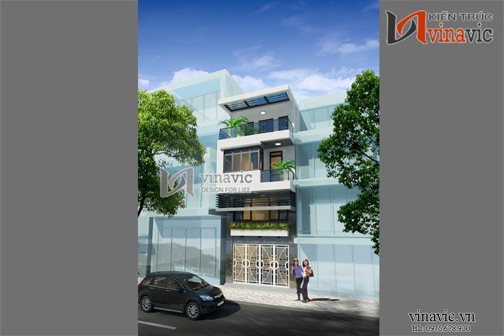 Bản vẽ thiết kế nhà ống đẹp mắt 4 tầng có gara ô tô NO1404