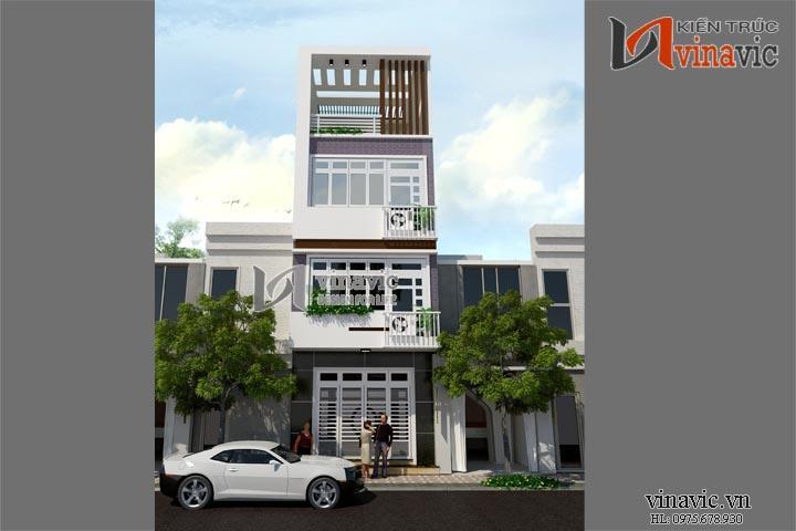 Phối cảnh góc nhìn khác mẫu nhà ống đẹp 4 tầng NO1406 