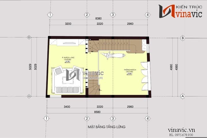 Mặt bằng tầng lửng mẫu nhà ống đẹp 4 tầng NO1406