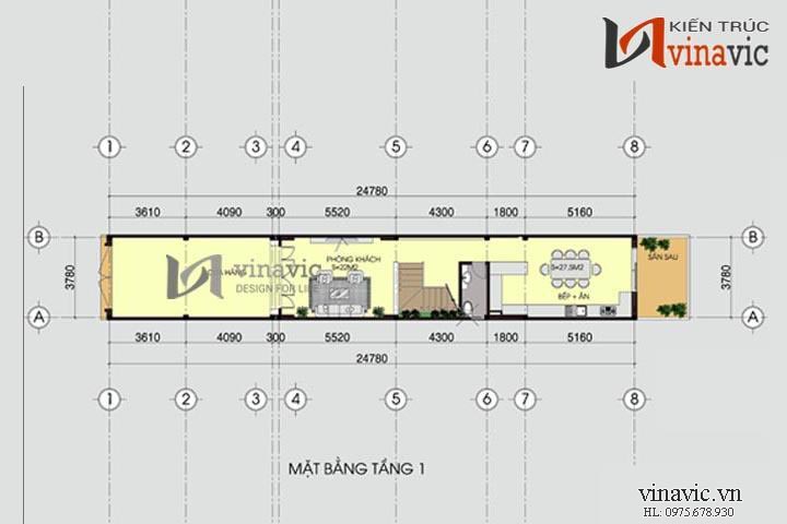 Mặt bằng tầng 1 mẫu nhà ống đẹp NO1415