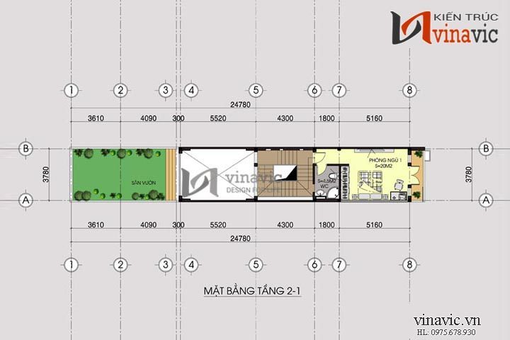 Mặt bằng tầng 2_1 mẫu nhà ống đẹp NO1415