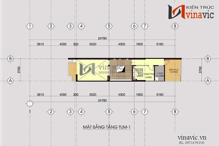 Mặt bằng tầng tum 1 mẫu nhà ống đẹp NO1415