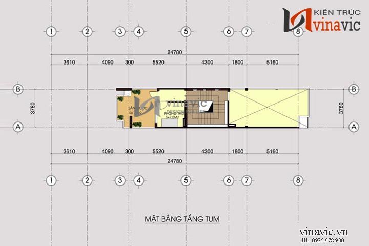 Mặt bằng tầng tum 2 mẫu nhà ống đẹp NO1415