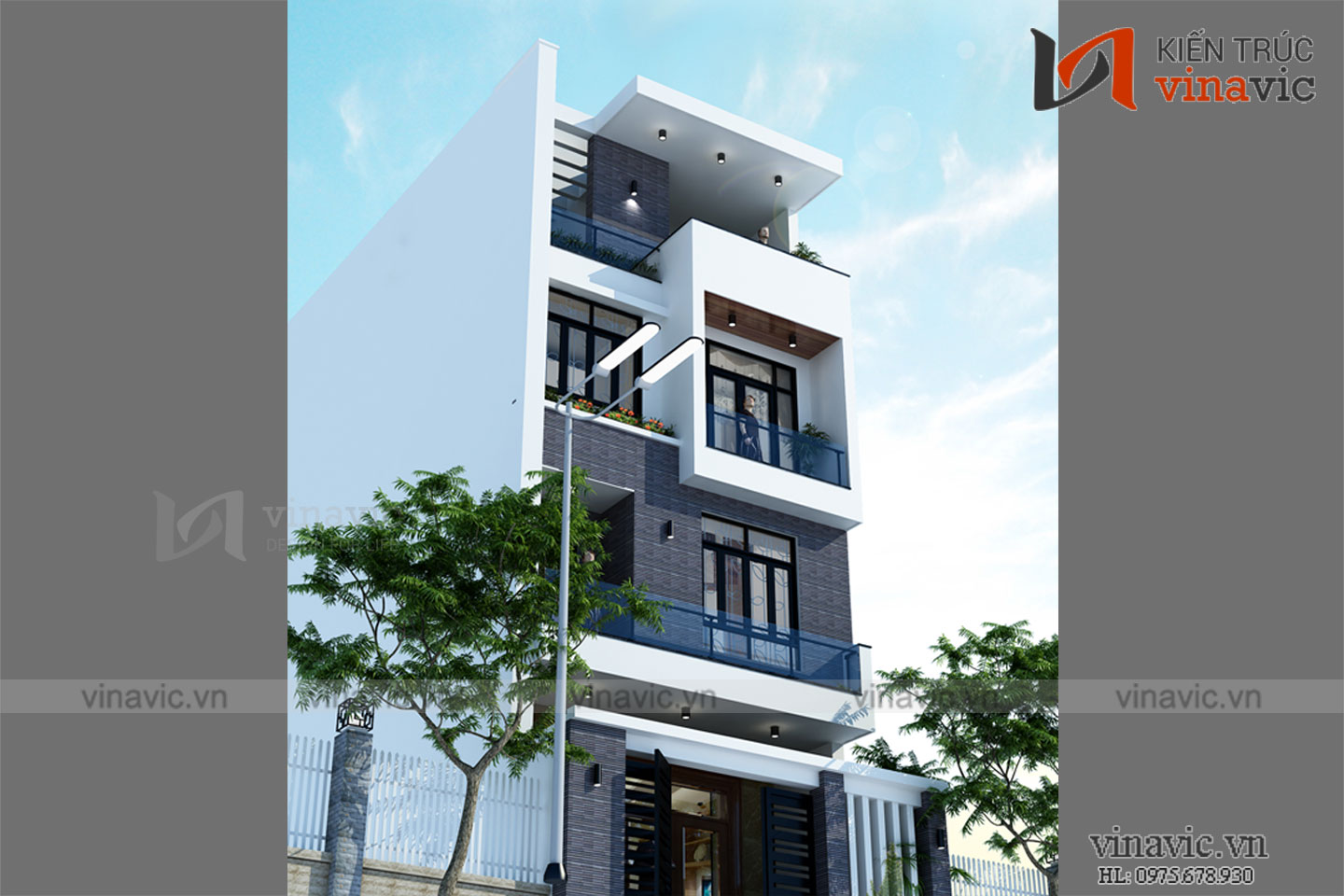 Xem mẫu thiết kế nhà ống đẹp 4 tầng phong cách hiện đại NO1424