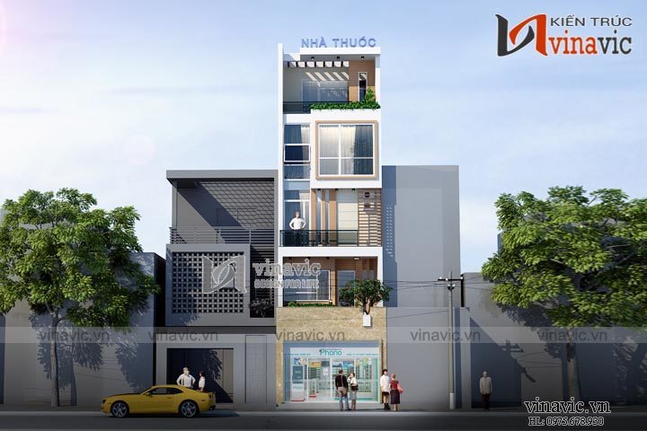 Mẫu nhà ống 5 tầng hiện đại đẹp kết hợp kinh doanh NO1449
