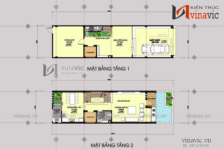 Mặt bằng tâng 1,2 mẫu thiết kế nhà ống đẹp 5 tầng NO1449