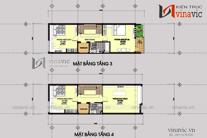 Mặt bằng tâng 3,4 mẫu thiết kế nhà ống đẹp 5 tầng NO1449