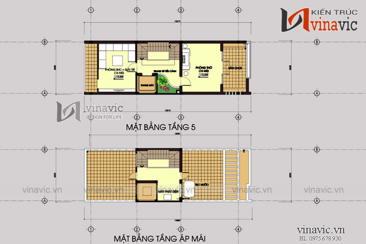Mặt bằng tâng 5+áp mái mẫu thiết kế nhà ống đẹp 5 tầng NO1449