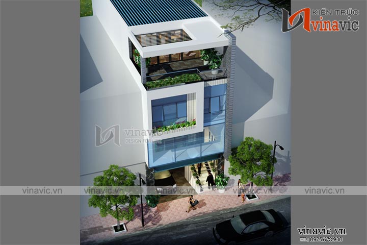 Góc nhìn trên cao mẫu thiết kế nhà ống đẹp 5 tầng NO1453