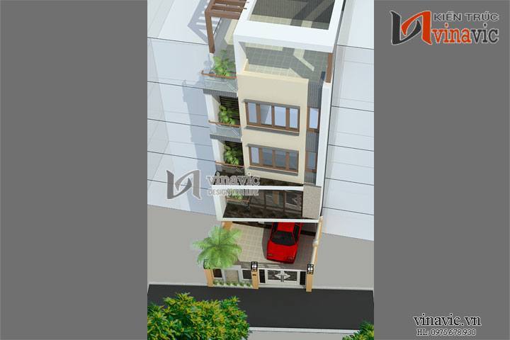 Phối cảnh góc nhìn khác mẫu nhà ống đẹp 5 tầng NO1434