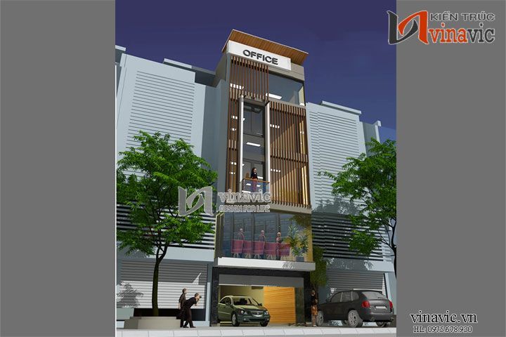 Phối cảnh góc nhìn khác nhà ở văn phòng đẹp 6 tầng NO1435