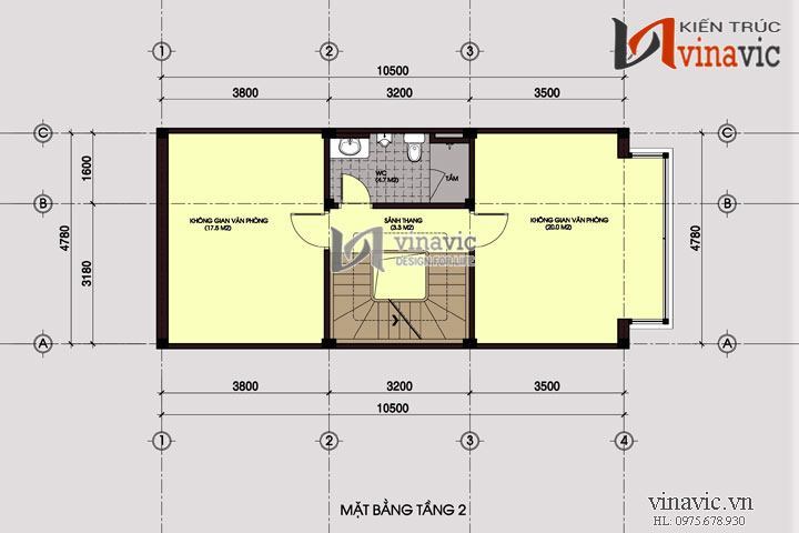 Mặt bằng tầng 2 nhà ở văn phòng đẹp 6 tầng NO1435