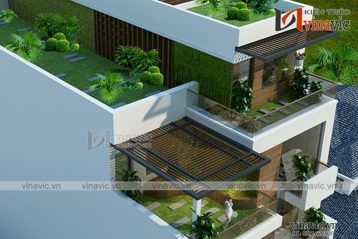 Góc nhìn trên cao mẫu thiết kế nhà ống đẹp 6 tầng NO1611