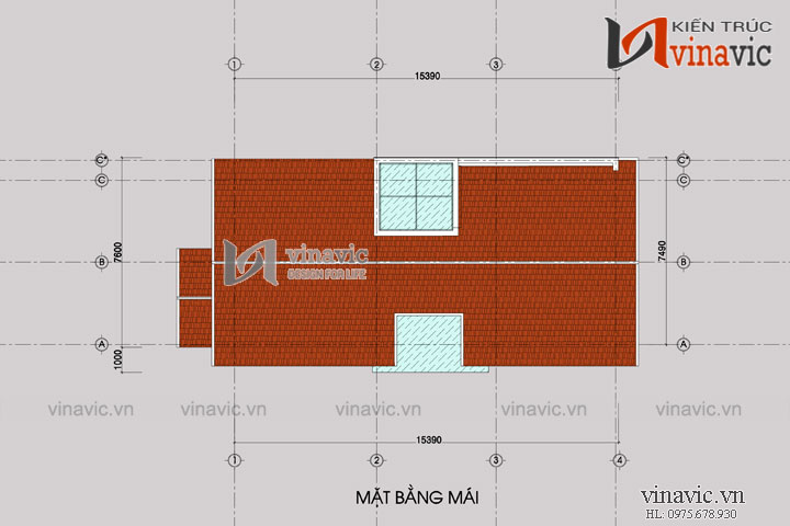 Mặt bằng mái Mẫu nhà đẹp 2 tầng mặt tiền 8m