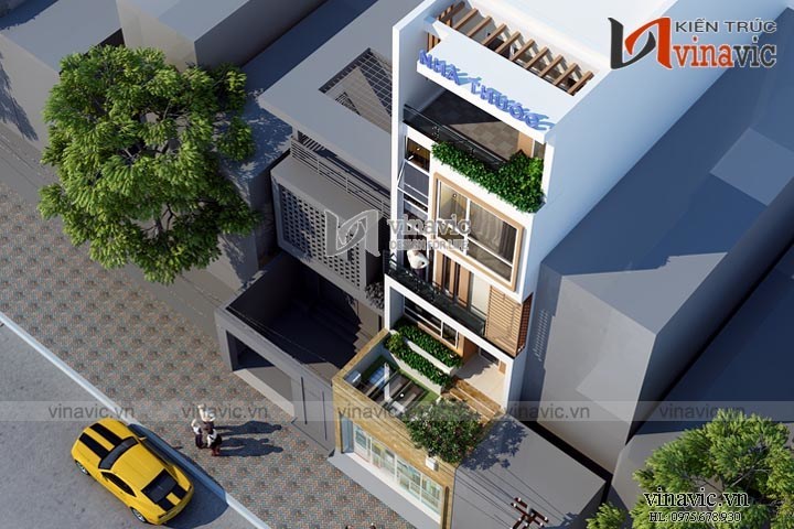 Góc nhìn trên cao mẫu thiết kế nhà ống đẹp 5 tầng NO1449