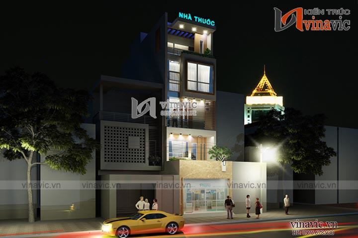 Góc nhìn ban đêm mẫu thiết kế nhà ống đẹp 5 tầng NO1449_2 Góc nhìn ban đêm mẫu thiết kế nhà ống đẹp 5 tầng NO1449_2