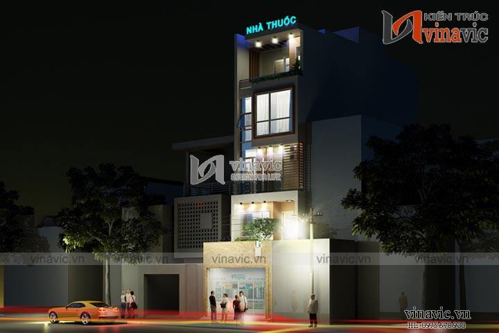 Góc nhìn ban đêm mẫu thiết kế nhà ống đẹp 5 tầng NO1449_1