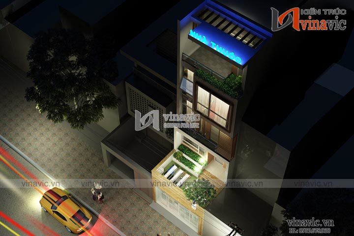 Góc nhìn ban đêm mẫu thiết kế nhà ống đẹp 5 tầng NO1449