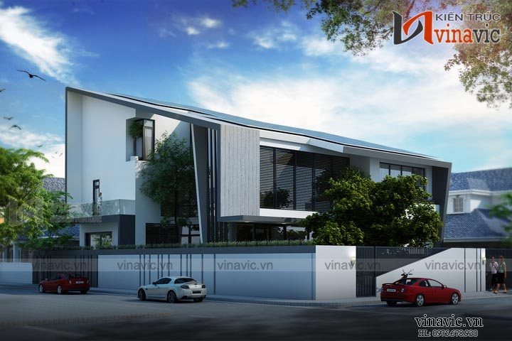 Góc nhìn khác của mẫu biệt thự hiện đại BTCC1603 Nhà mái lệch