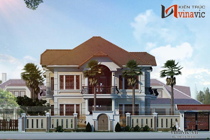 Phối cảnh mặt tiền mẫu nhà vườn đẹp 2 tầng 