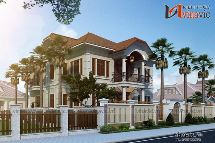 Hàng rào mặt bên mẫu biệt thự tân cổ điển 2 tầng 