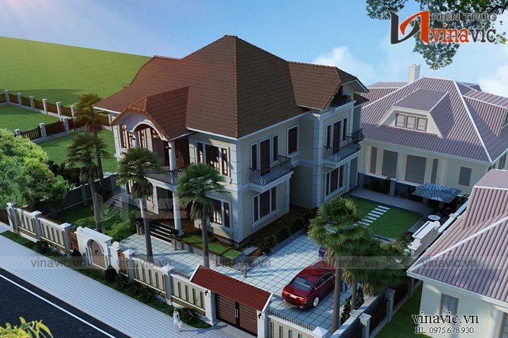 Mặt bằng công năng tổng thể mẫu nhà vườn 2 tầng đẹp kích thước 14x15m