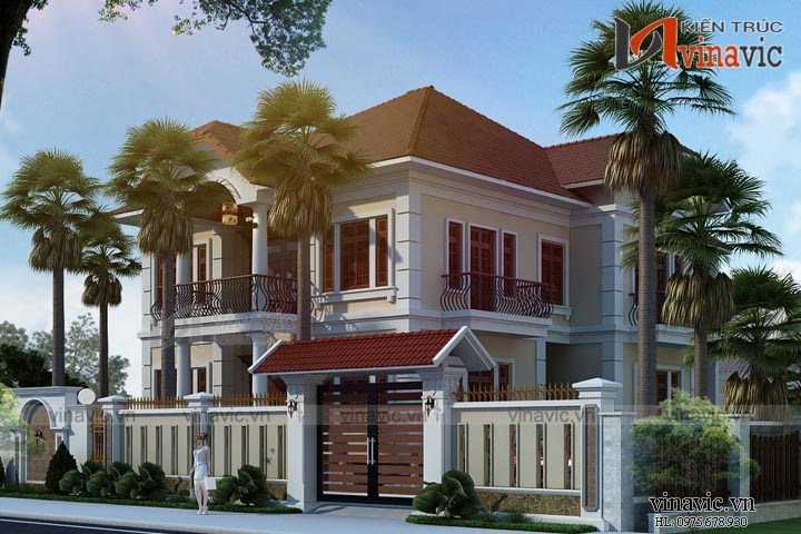 Góc nhìn khác mặt bên nhà 2 tầng 4 phòng ngủ đẹp kiểu Pháp 