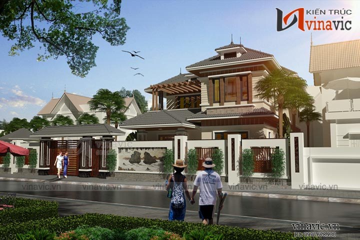 View chính Bản thiết kế nhà 2 tầng 150m2 
