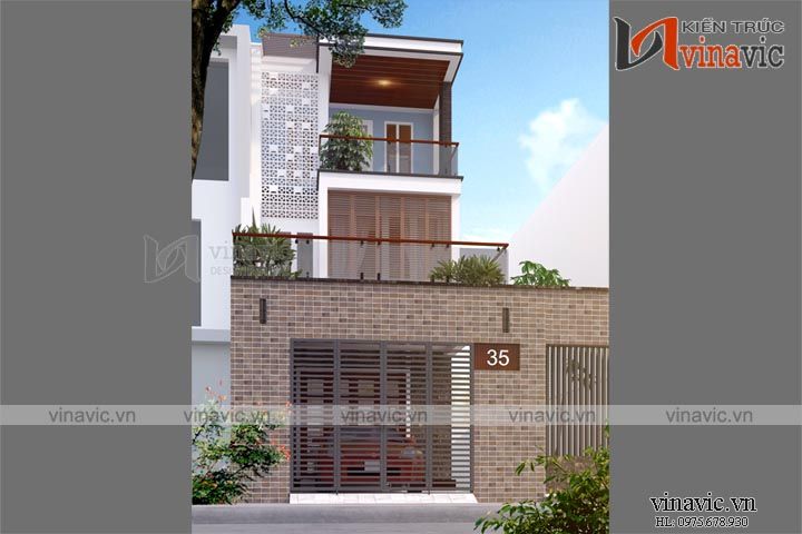Mặt tiền mẫu thiết kế nhà ống đẹp 3 tầng BT1616