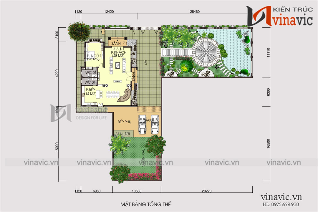 Mặt bằng tổng thể mẫu biệt thự đẹp 3 tầng hiện đại 1 mặt tiền