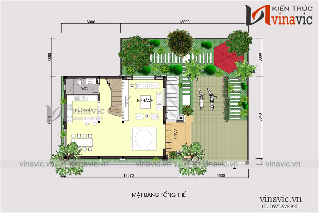 Mặt bằng tổng thể mẫu nhà 3 tầng ngang 8m