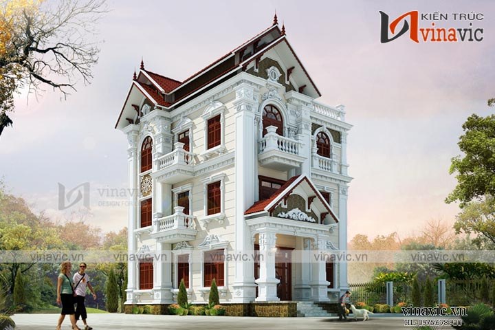 góc nghiêng mẫu nhà 3 tầng ngang 8m