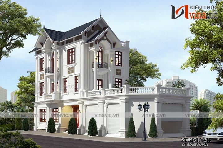 Phối cảnh góc nhìn mẫu nhà đẹp 3 tầng 100m2