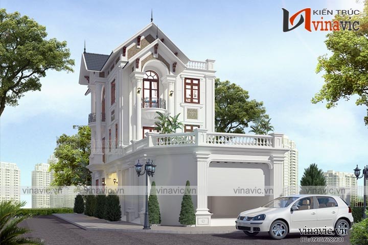 Phối cảnh góc nhìn khác của mẫu nhà đẹp 3 tầng 100m2