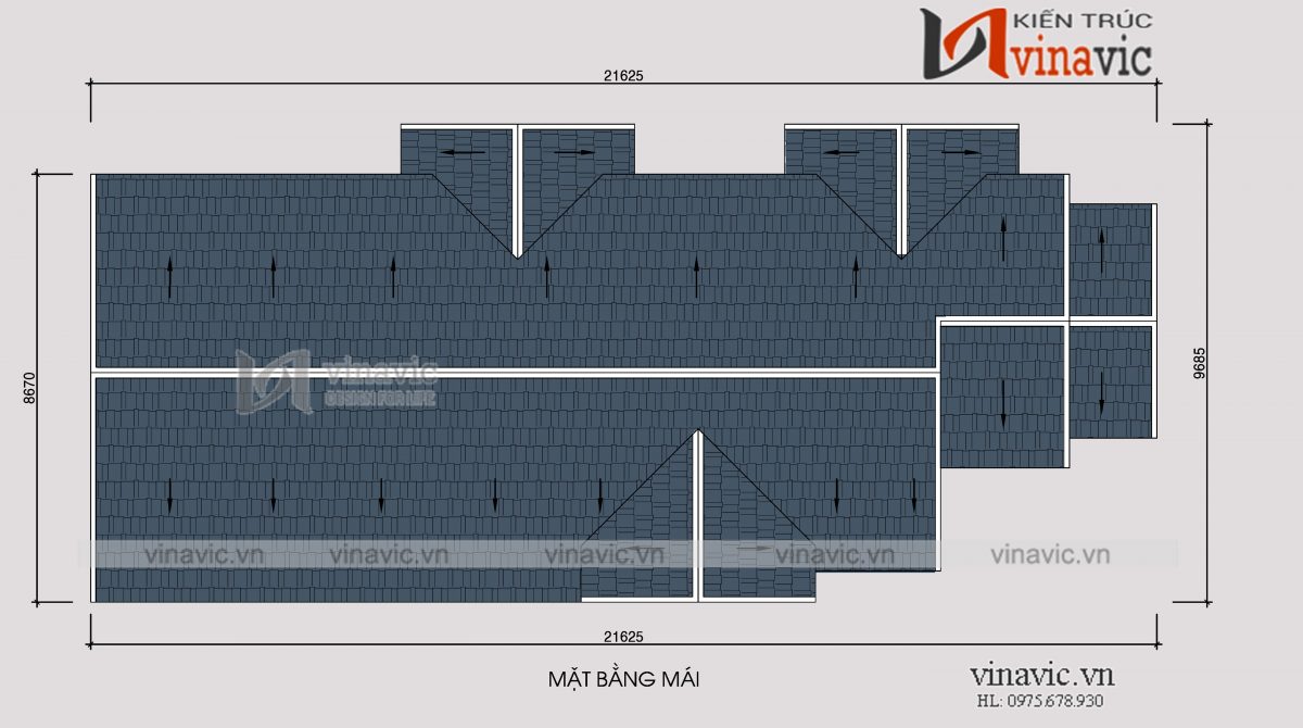 Mặt bằng mái mẫu thiết kế nhà 2 tầng 120m2 3 phòng ngủ