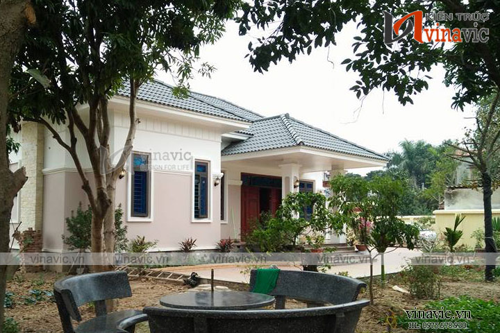 Phối cảnh góc trái thiết kế biệt thự mái nhật 1 tầng hiện đại 